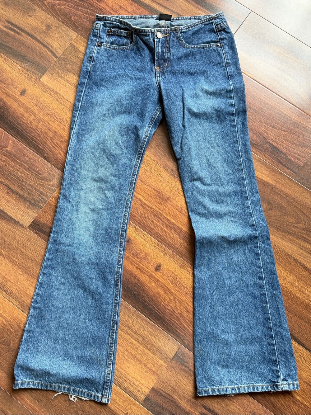 Y2K Xhiliration Super Low Rise Flare Dark Wash Jeans 100% Cotton Size 1